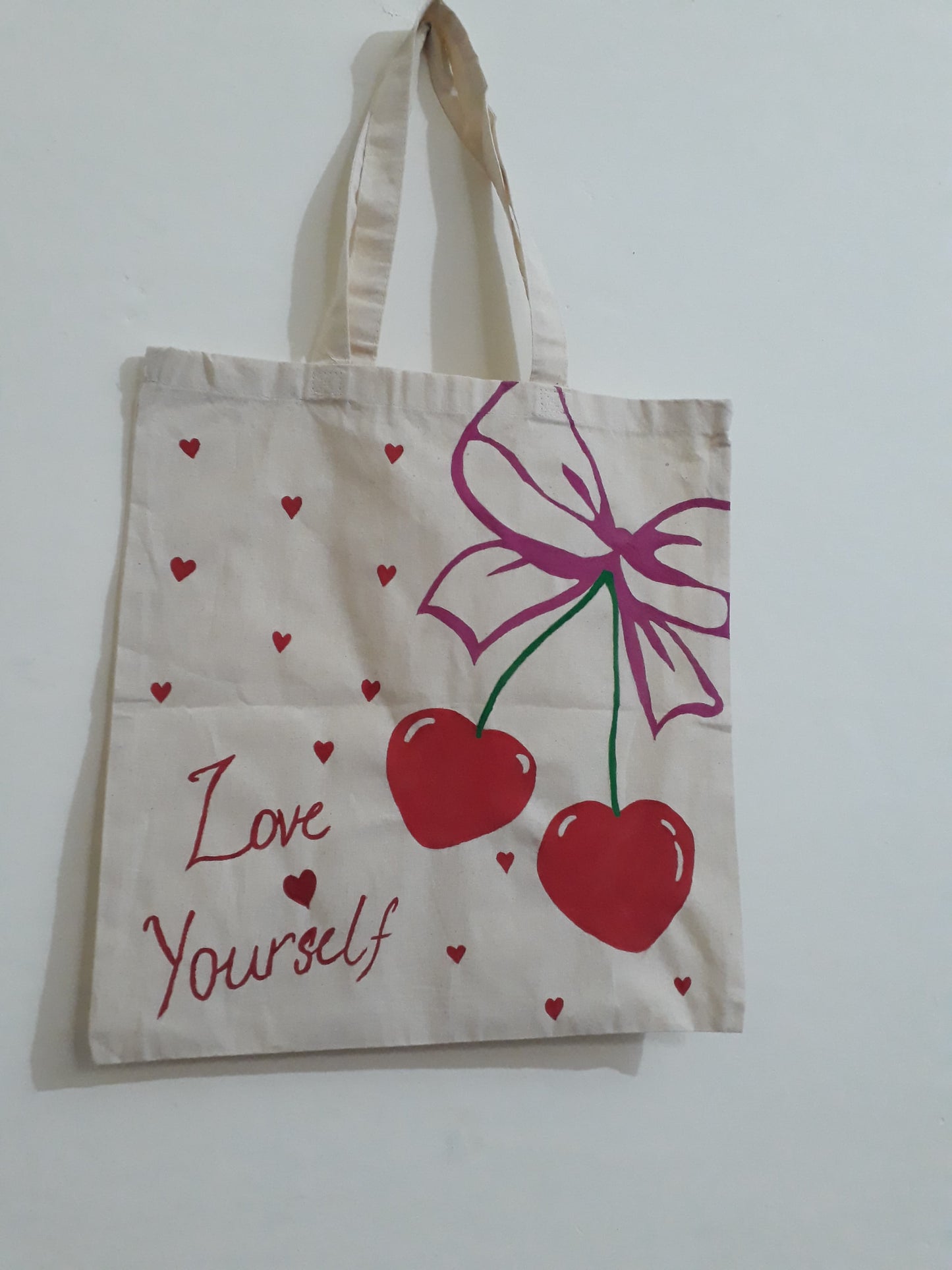 "Hand-Painted Love Yourself Tote Bag | Eco-Friendly & Customizable Canvas Bag"