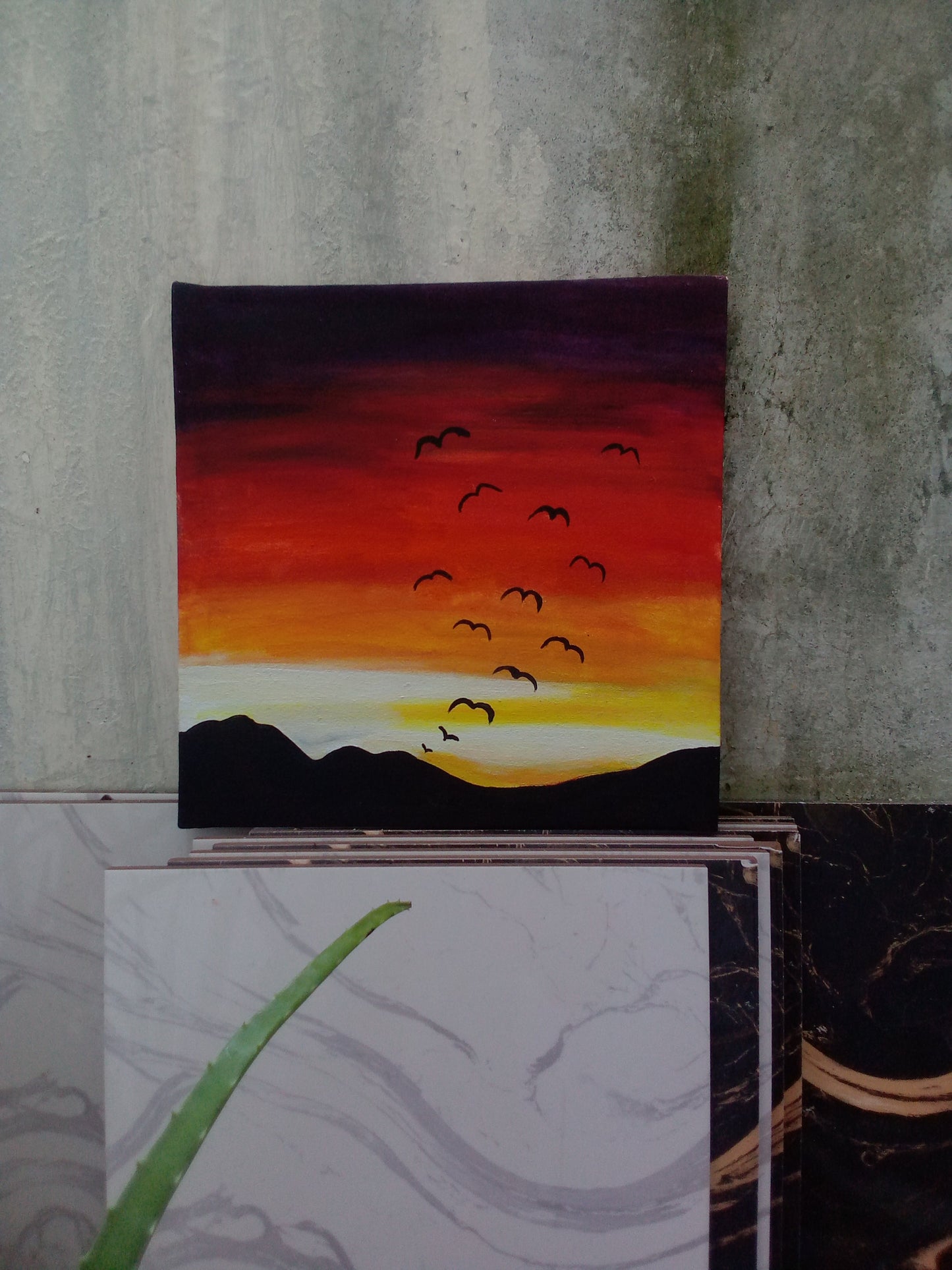"Hand-painted Sunset Canvas Art - Unique Piece for Home Decor"