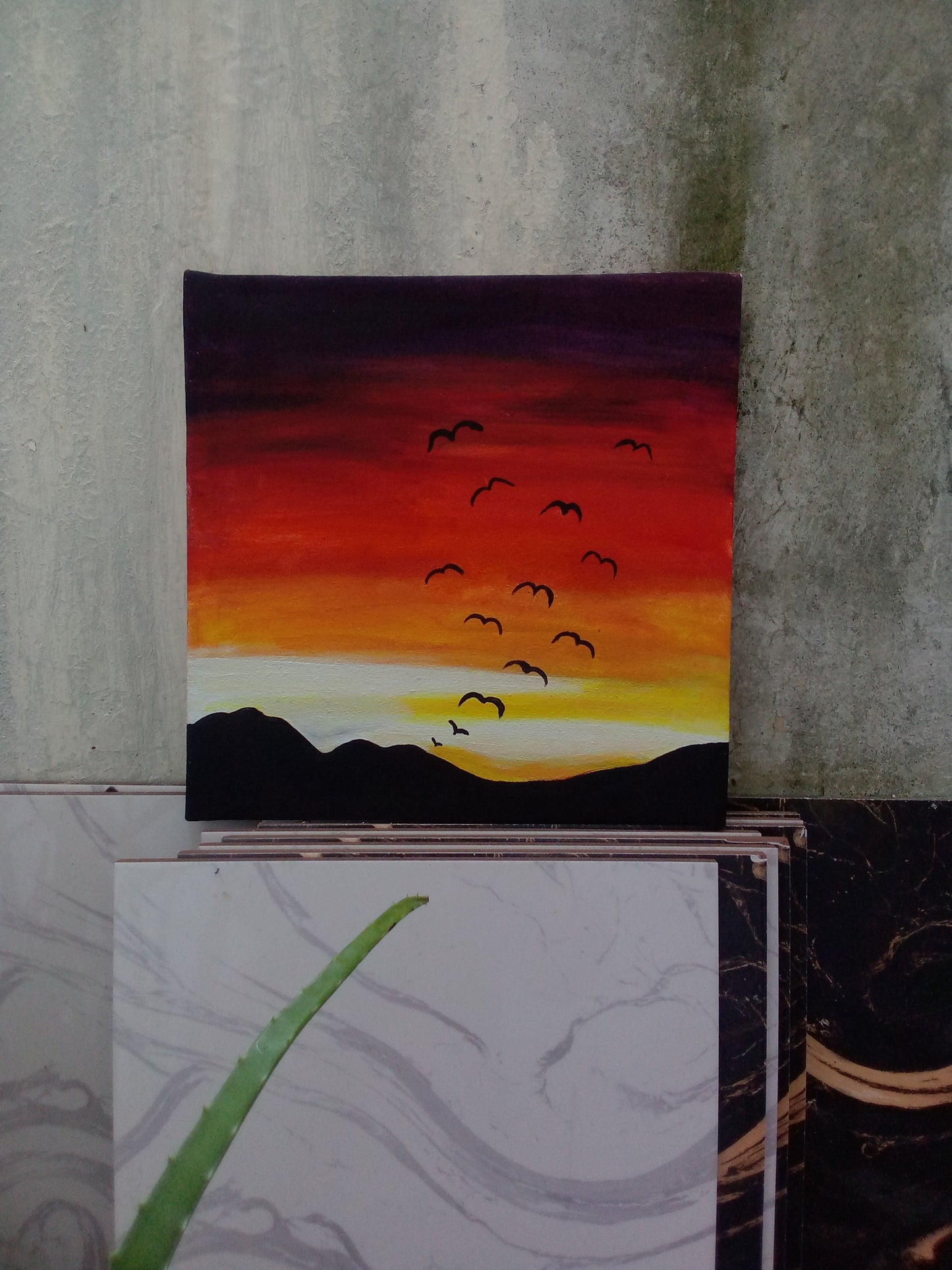 "Hand-painted Sunset Canvas Art - Unique Piece for Home Decor"