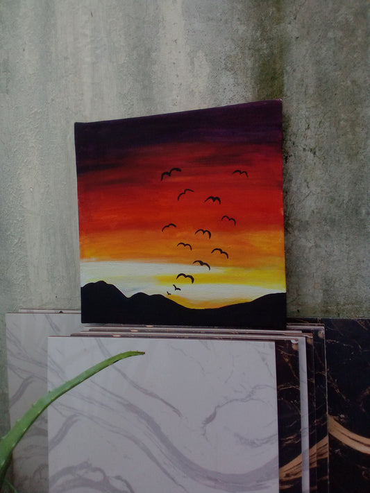 "Hand-painted Sunset Canvas Art - Unique Piece for Home Decor"
