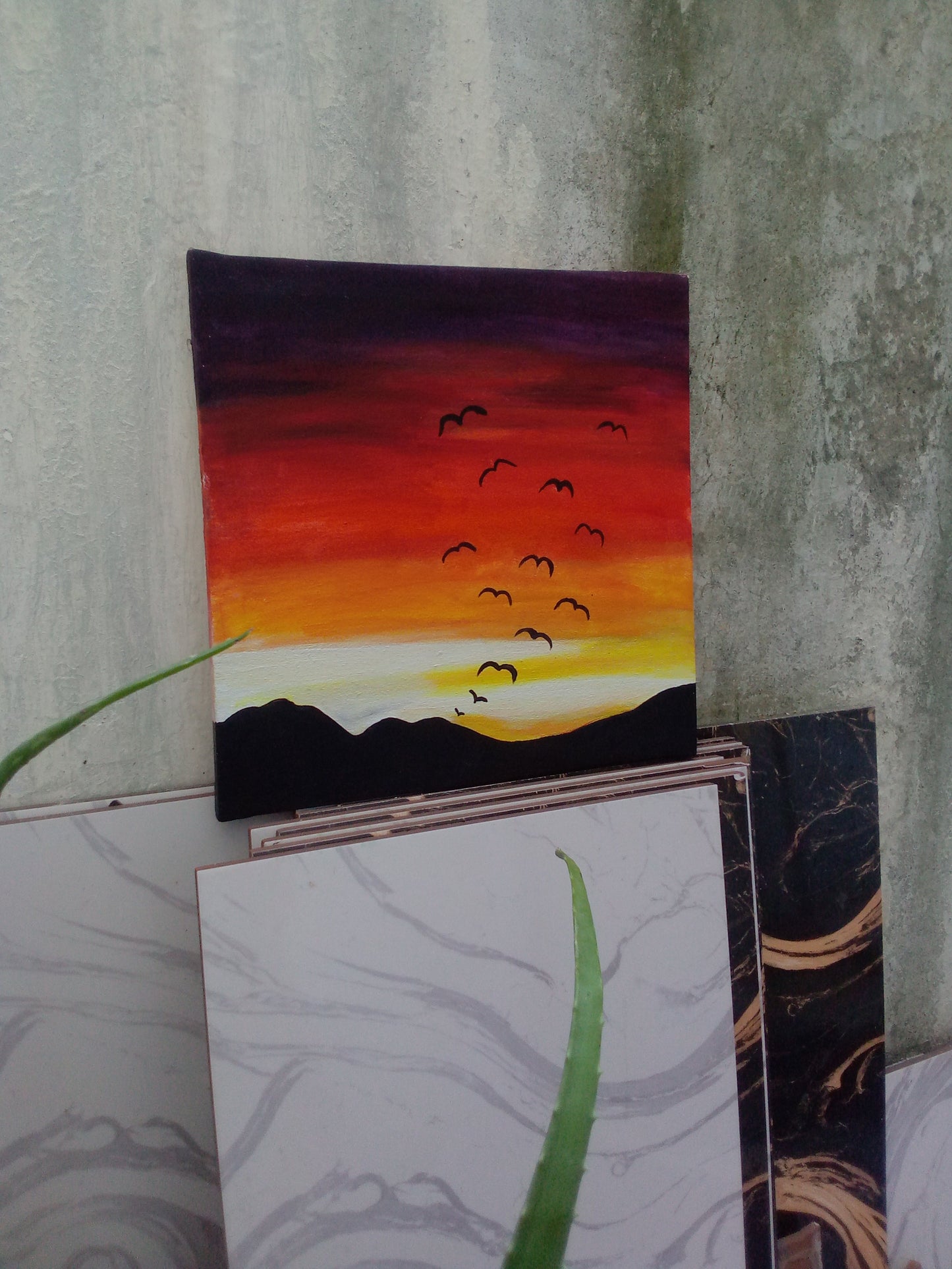 "Hand-painted Sunset Canvas Art - Unique Piece for Home Decor"
