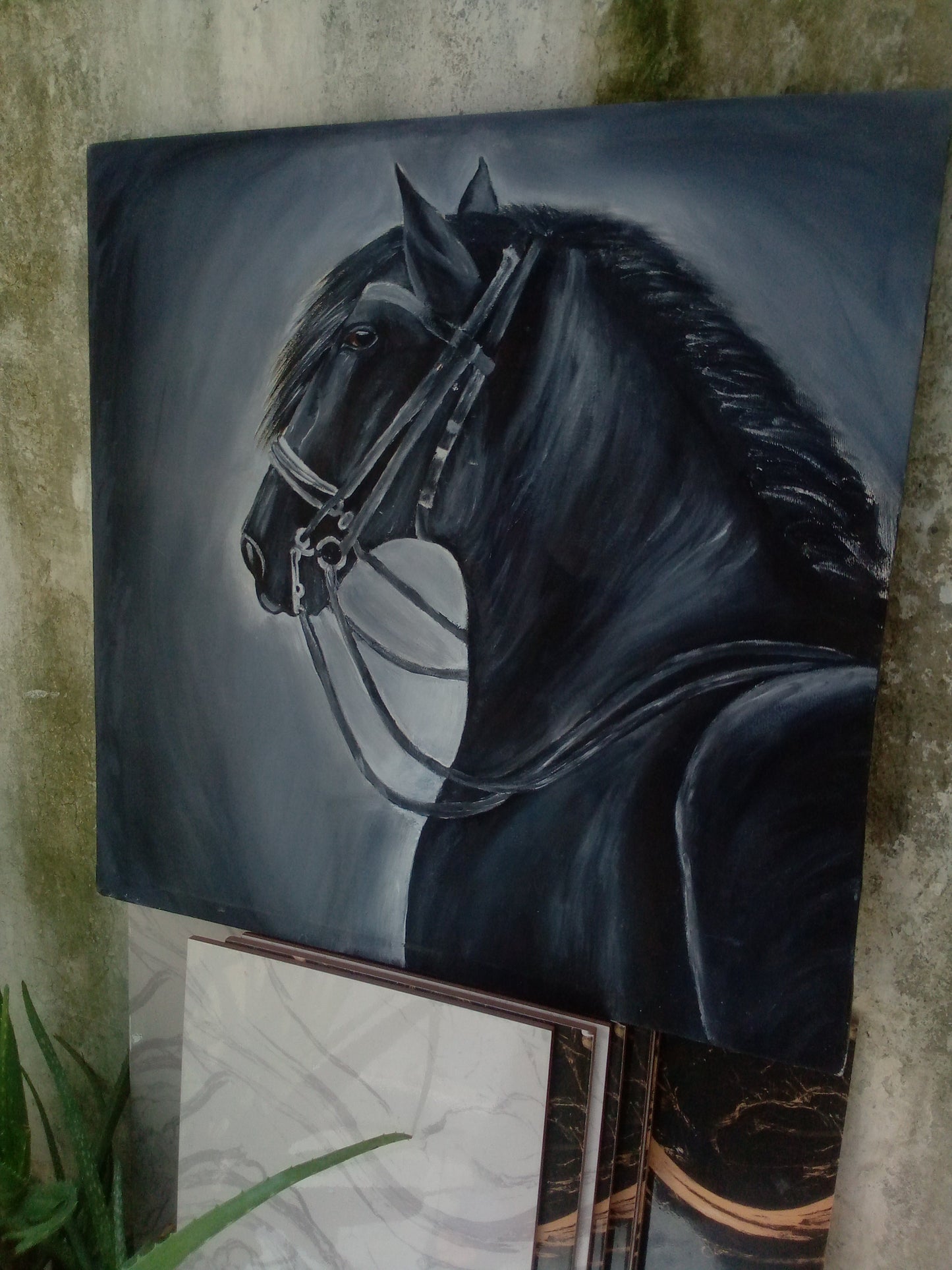 Hand-Painted Black Horse Wall Art – Elegant & Majestic Canvas