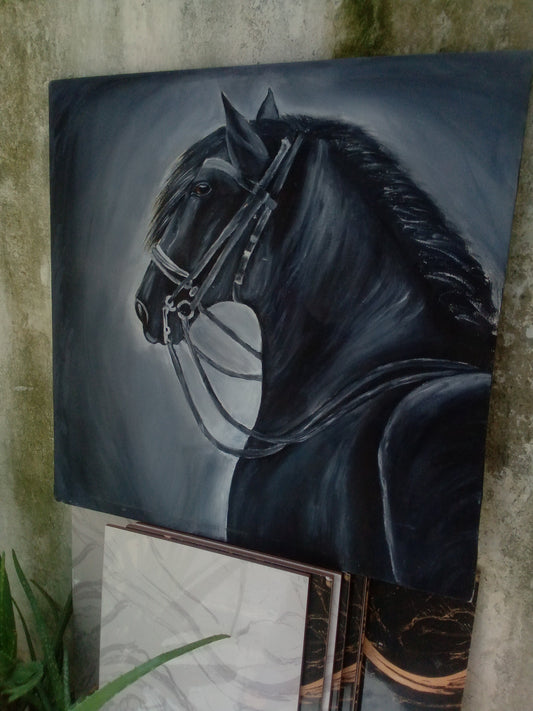 Hand-Painted Black Horse Wall Art – Elegant & Majestic Canvas