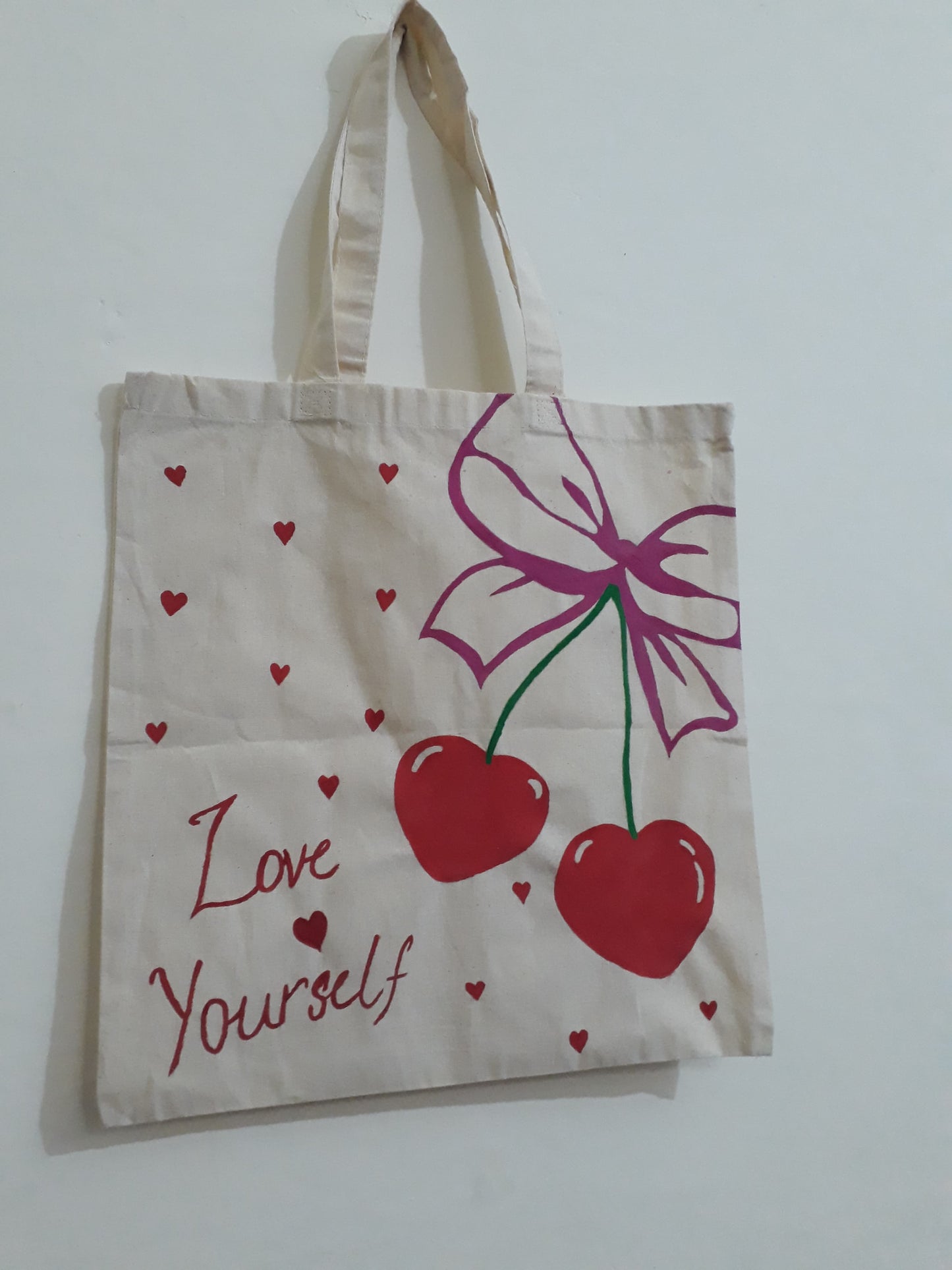 "Hand-Painted Love Yourself Tote Bag | Eco-Friendly & Customizable Canvas Bag"