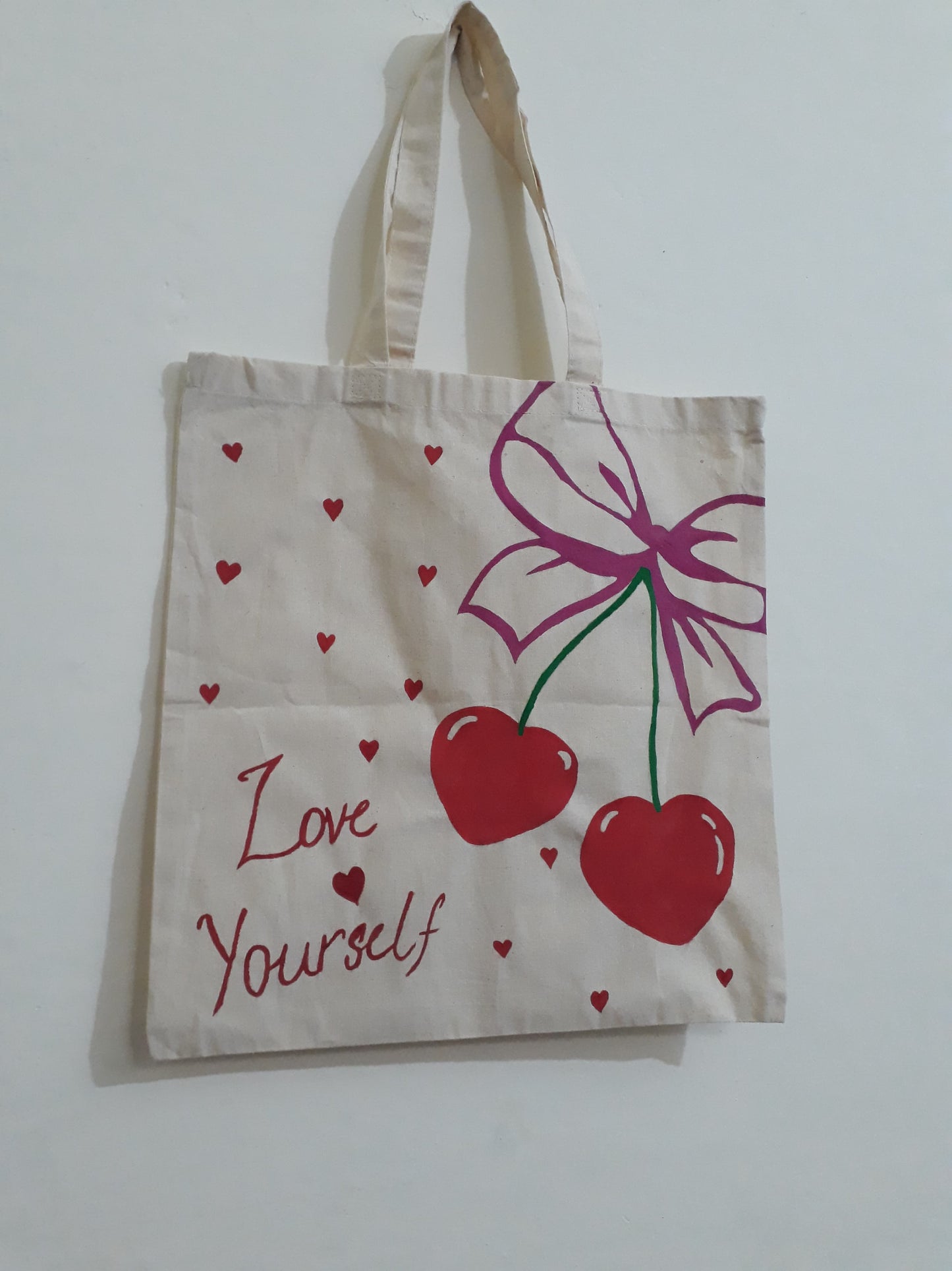 "Hand-Painted Love Yourself Tote Bag | Eco-Friendly & Customizable Canvas Bag"