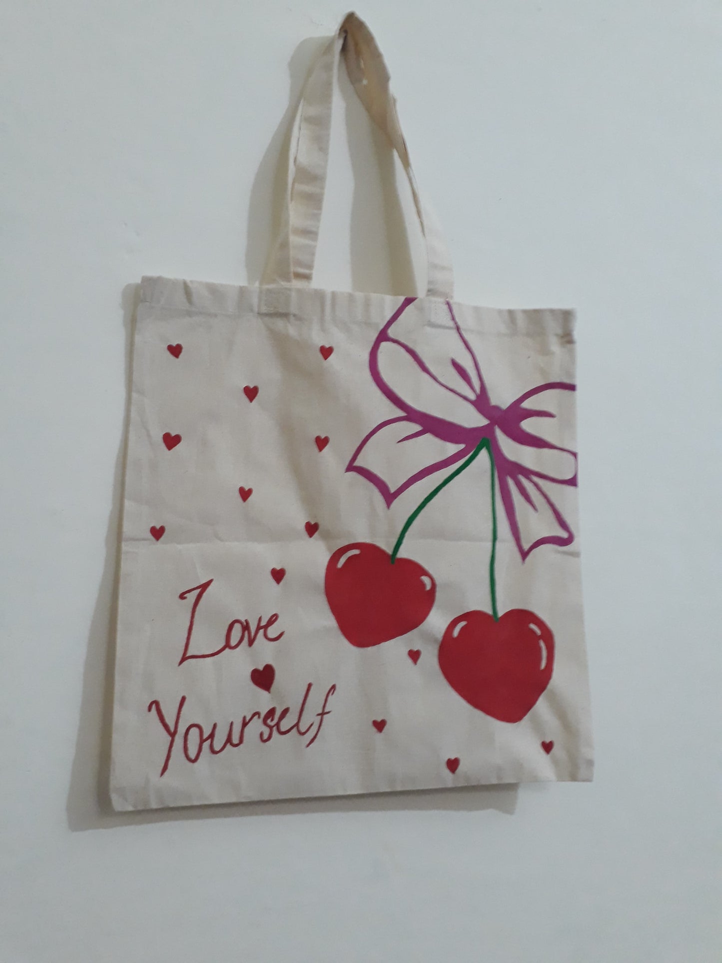 "Hand-Painted Love Yourself Tote Bag | Eco-Friendly & Customizable Canvas Bag"