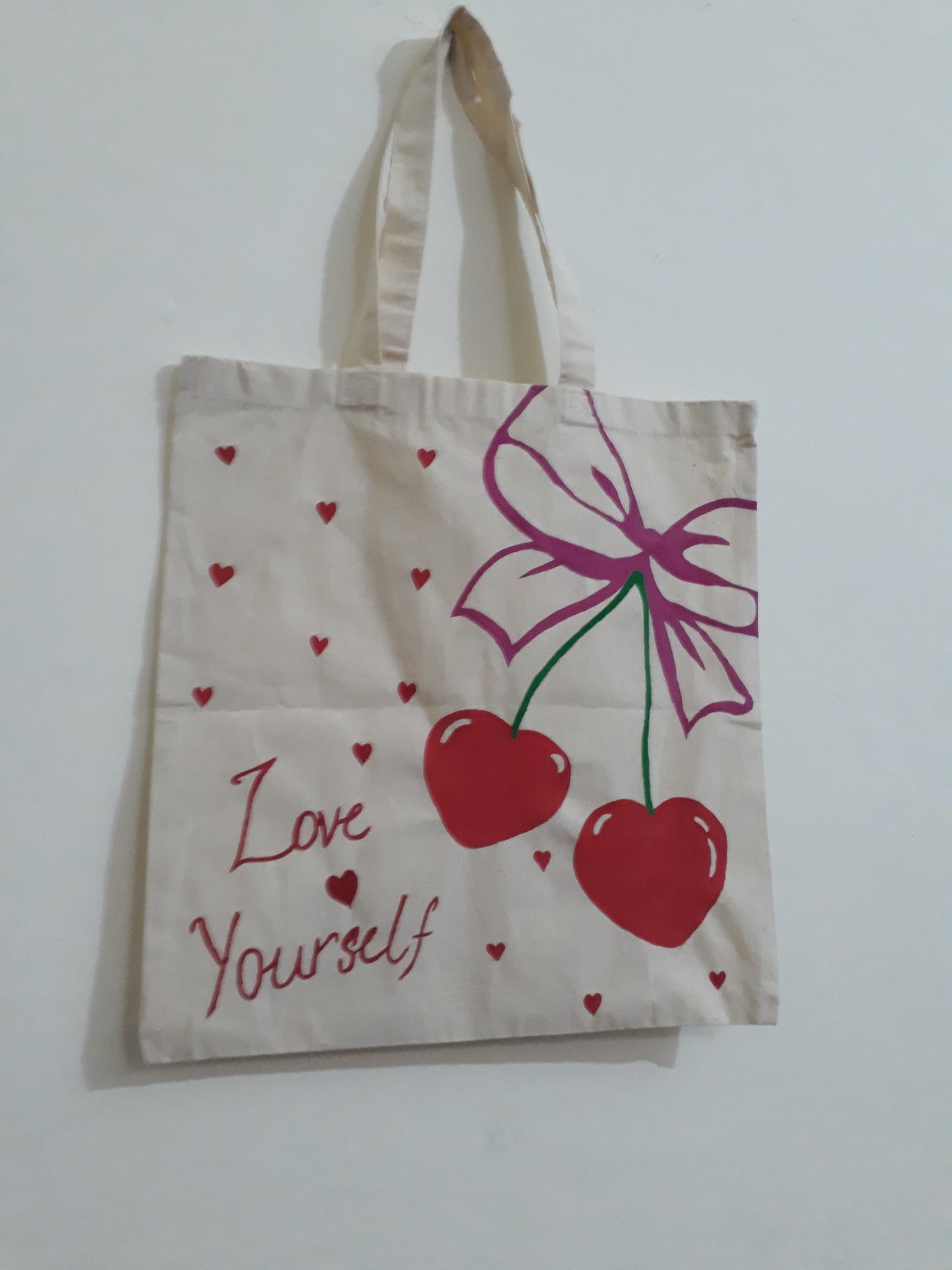 "Hand-Painted Love Yourself Tote Bag | Eco-Friendly & Customizable Canvas Bag"