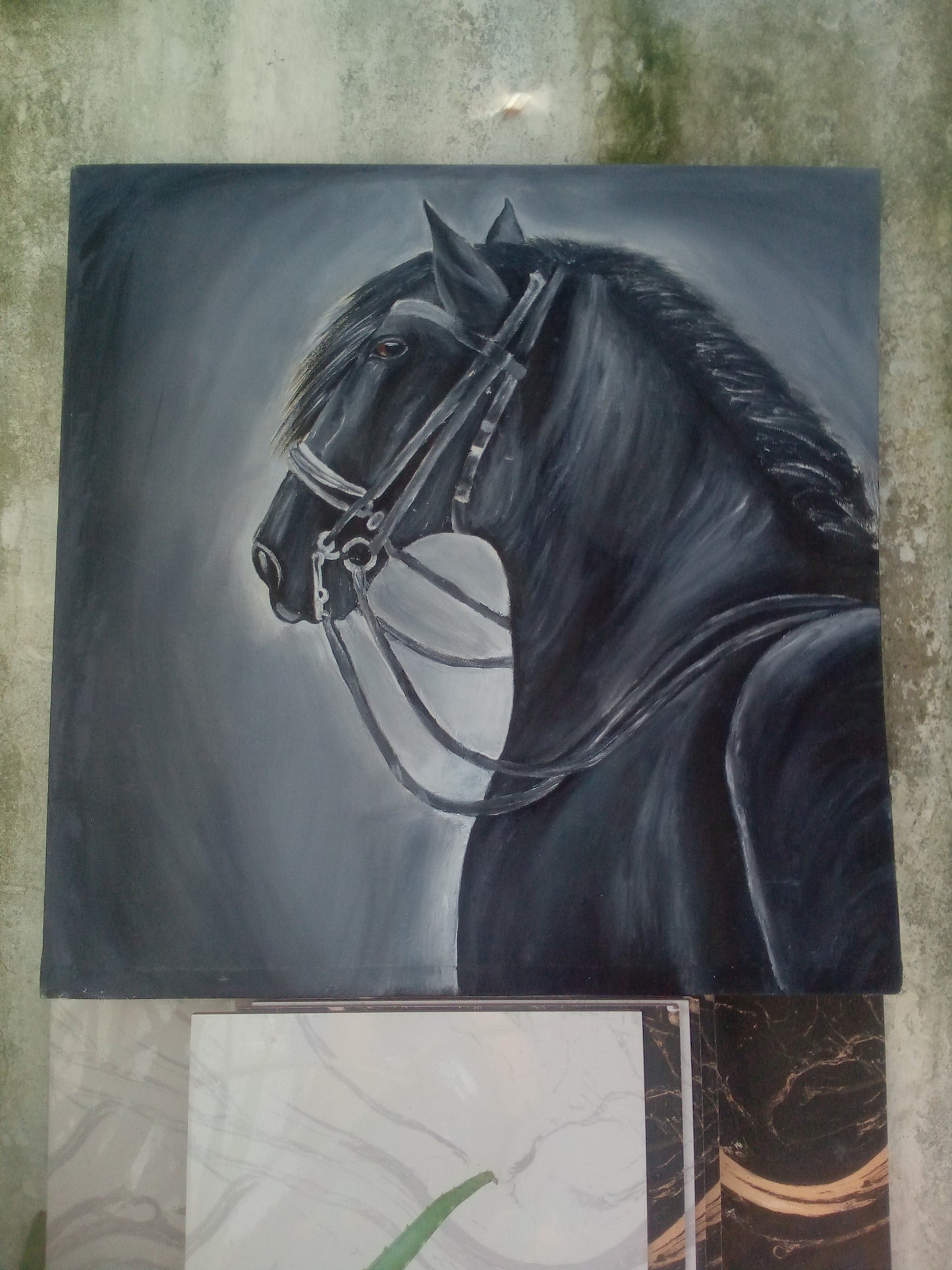 Hand-Painted Black Horse Wall Art – Elegant & Majestic Canvas