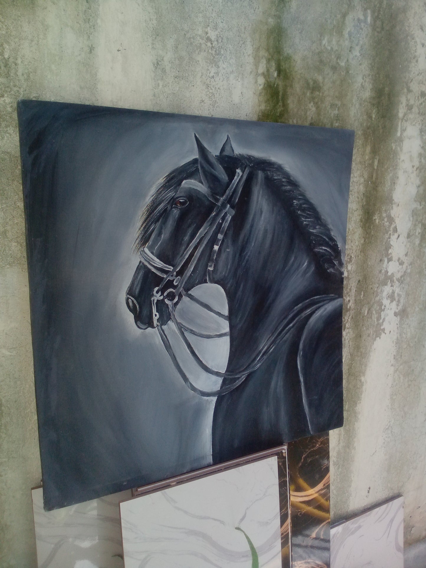 Hand-Painted Black Horse Wall Art – Elegant & Majestic Canvas