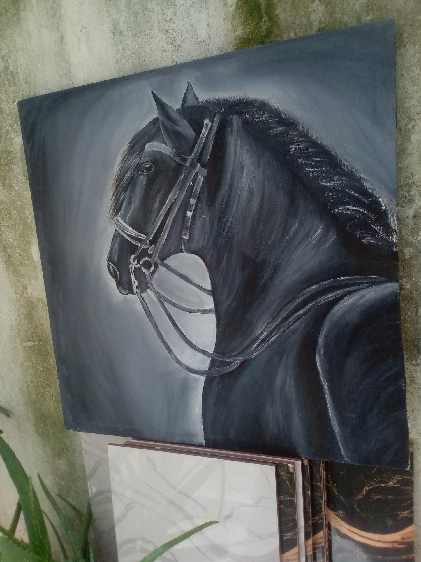 Hand-Painted Black Horse Wall Art – Elegant & Majestic Canvas
